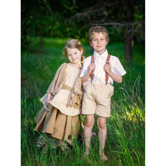 Boys Vintage Beige Grow with Me suspender shorts new - Picture 4 of 10